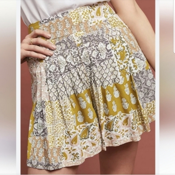 Maeve By Anthropologie Patchwork Boho Pleated Skort Shorts - Picture 2 of 14